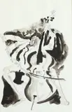 Phillip Ratner, THE CELLO PLAYER: TWO WORKS, composite sculpture accompanied by ink wash study, THE CELLO PLAYER: TWO WORKS, composite sculpture accompanied by ink wash study. - Height: 16 in., second: