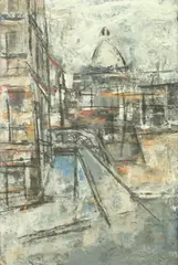 Pierre Mantra, City Street Scene, Mixed media