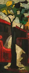 Alfio Rapisardi, Tree by Red Wall, Acrylic on panel