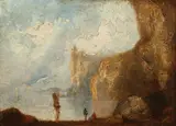 Coastal Cave with Figures by British School, COASTAL CAVE WITH FIGURES, oil on board, sold Sep 2014
