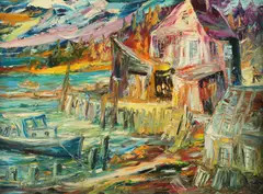 Charles E. Willette, Maine Harbor, Acrylic on board