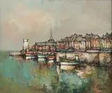 Coastal Town by Continental School, Oil on canvas, offered Sep 2014