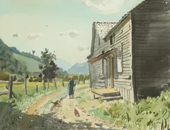John Armond Bryans, Chickens in the Road, Watercolor