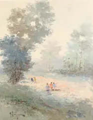 Antonio Pecoraro, Figures in Landscape, Oil on canvas