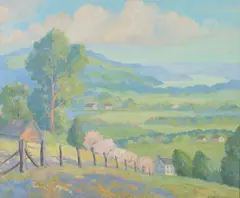 K.M. Coggeshall, Spring Landscape with Cherry Blossom Trees, Oil on canvas