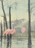 Gifford Alexander Cochran, FLAMINGOS and SEATED FIGURE: TWO WORKS, first; signed and dated '62 lower right, Watercolor