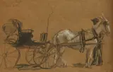 Orville Houghton Peets, Awaiting Carriage, Heightened pencil drawing