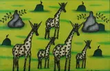 Kivuthi Mbuno, Giraffes, Ink and color on paper, signed and
