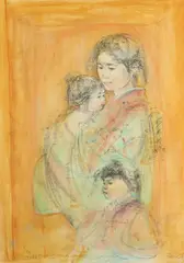 Edna Hibel, Mother and Children, Third; signed and numbered AP in pencil lower margin