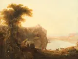 Italianate Mountain Landscape with Goats by British School, ITALIANATE MOUNTAIN LANDSCAPE WITH GOATS, oil on canvas, sold Sep 2014
