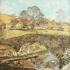 Thomas Leslie Kerkham, Stone Bridge to Farm, Oil on canvas