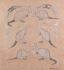 Kangaroos and Boomerangs by S. Button, Acrylic on canvas, sold Sep 2014