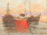 Boats at Anchor by American School, Oil on board, offered Sep 2014