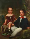 Portrait of Brother and Sister with Horse Pull Toy by British School, PORTRAIT OF BROTHER AND SISTER WITH HORSE PULL TOY, oil on canvas, sold Sep 2014