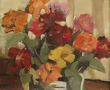 Bs, Still Life with Flowers, Oil on canvas