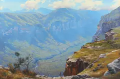 Robyn Collier, Looking Into the Grose at Butterbox Point, Oil on board