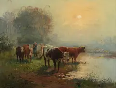 Georges Brasseur, Cows by the River, Oil on canvas