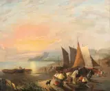 William Shayer, Coastal Scene with Figures, COASTAL SCENE WITH FIGURES, oil on canvas