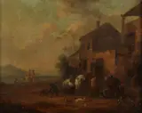 Continental School, VILLAGE SCENE and RUINS: TWO WORKS, VILLAGE SCENE and RUINS: TWO WORKS, oil on canvas