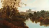 J. Conway, Castle Overlooking River, Oil on canvas