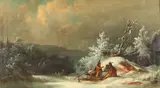 C. Bondelet, Indian Camp in Winter, Oil on canvas