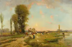 Nicholas Briganti, Loading the Hay Wagon, Oil on canvas