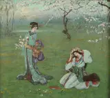 William John Hennessy, Japanese Girls Collection Blossoms, Oil on canvas