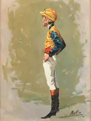 Wallace Nall, Jockey in Racing Silks, Oil on board