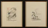 Keisai Masayoshi, Hotei; Landscape, Two color woodcut, one sealed