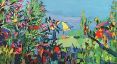 ISCHIA, 1971, serigraph on woven tapestry by Nicola Simbari, ISCHIA, 1971, serigraph on woven tapestry, offered Nov 2014