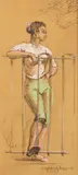 Joseph Sherly Sheppard, GIRL IN GREEN PEDAL PUSHERS and STRIP CLUB: TWO WORKS, first; signed and dated 1959 lower right, Ink and sepia on paper