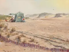 Camping on the Beach by Joseph Sherly Sheppard, Oil on board, sold Nov 2014