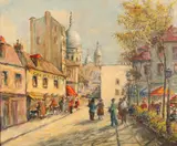 Eustache-Francois Duval, Street Scene, Oil on canvas