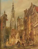 Johannes Gijsbert Vogel, Street Scene, Oil on panel