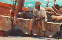 Larry Gluck, Waiting on the Fishing Boat, Watercolor