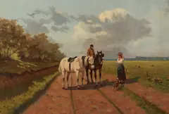 H. Troy, Conversation on the Road, Oil on canvas