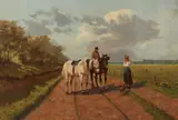 H. Troy, Conversation on the Road, Oil on canvas
