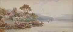 Walker Stuart Lloyd, Village at Water'S Edge, Gouache and watercolor