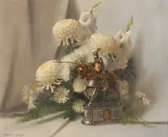 Herbert Abrams, Still Life with Mums and Charger Figurine, Oil on canvas