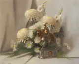 Herbert Abrams, Still Life with Mums and Charger Figurine, Oil on canvas
