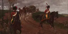 Soldiers Escorting Royal Carriage by Victor Huen, Oil on board, sold Nov 2014