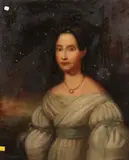 Portrait of Woman with Jeweled Necklace by English School, PORTRAIT OF WOMAN WITH JEWELED NECKLACE, oil on canvas, sold Nov 2014