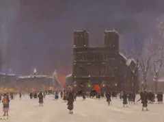 Notre Dame in Snow by Antal Berkes, Oil on canvas, sold Nov 2014