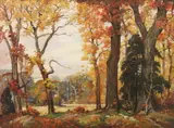 Autumn Landscape by American School, AUTUMN LANDSCAPE, oil on board, offered Nov 2014