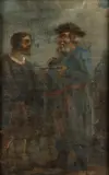 The Discussion by Continental School, THE DISCUSSION, oil on tin, sold Dec 2014