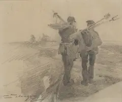 Lewis E. Herzog, Two Clam Diggers, Pencil