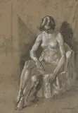 Earl Francis Hofmann, Seated Female Nude with Cat, Heightened pencil on paper