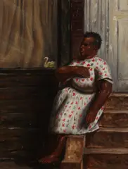 Douglas Hofmann, On the Steps of the Brownstone, Oil on board