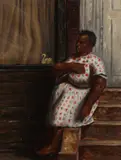 Douglas Hofmann, On the Steps of the Brownstone, Oil on board