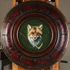 American School, Portrait of Fox with Hunt Whip, PORTRAIT OF FOX WITH HUNT WHIP, oil on board.